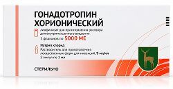 Гонадотропин хорионический 5000ед 5 шт. лиофилизат для приготовления раствора для внутримышечного введения Гонадотропин хорионический 5000ед 5 шт. лиофилизат для приготовления раствора для внутримышечного введения