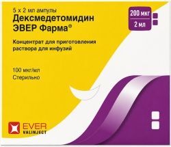 Дексмедетомидин эвер фарма 100мкг/мл 2мл 5 шт. концентрат для приготовления раствора для инфузий Дексмедетомидин эвер фарма 100мкг/мл 2мл 5 шт. концентрат для приготовления раствора для инфузий