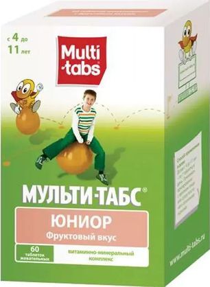 Мульти-Табс Юниор 60 шт. таблетки Фрукты Пфайзер Консьюмер Мэнюфэкчуринг Италия С. размер Л Мульти-Табс Юниор 60 шт. таблетки Фрукты Пфайзер Консьюмер Мэнюфэкчуринг Италия С. размер Л