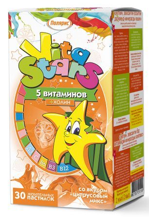 Витастарс пастилки жевательные Мультивитаминный комплекс с Холином со вкусом Цитрусовый микс 30 шт. Полярис Витастарс пастилки жевательные Мультивитаминный комплекс с Холином со вкусом Цитрусовый микс 30 шт. Полярис