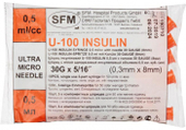 Сфм шприц инсулиновый трехкомпонентный U100 0,5мл с иглой 30G 0,3х8мм 20 шт.