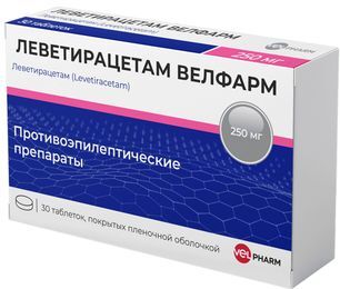 Леветирацетам велфарм 250мг 30 шт. таблетки покрытые пленочной оболочкой