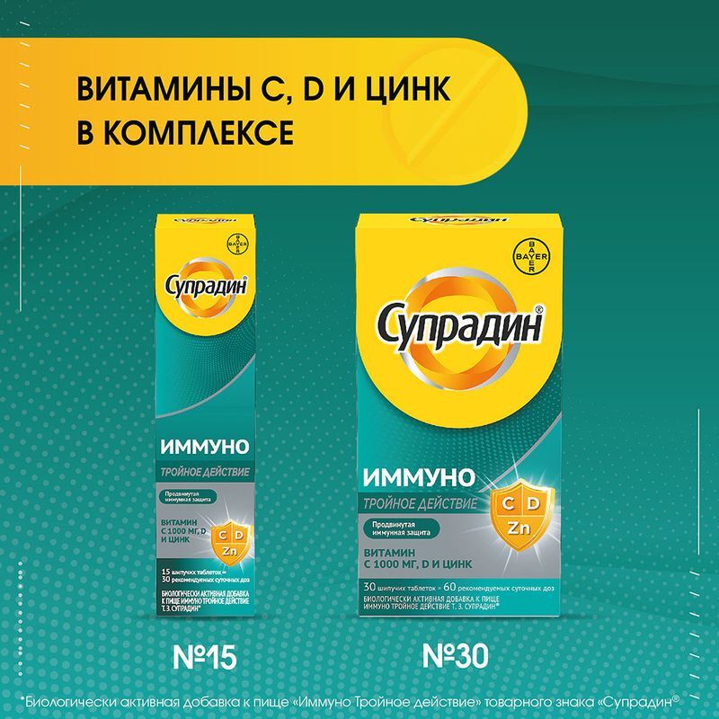 Супрадин Иммуно Тройное Действие таблетки шипучие 30 шт., фото №7
