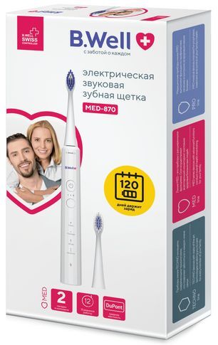 Би Велл зубная щетка электрическая звуковая Med-870 белая Би Велл зубная щетка электрическая звуковая Med-870 белая