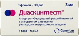 Диаскинтест 0,1мл/доза 3мл (30 доз) 1 шт. раствор для внутрикожного введения Генериум Диаскинтест 0,1мл/доза 3мл (30 доз) 1 шт. раствор для внутрикожного введения Генериум