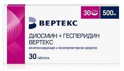 Диосмин+Гесперидин Вертекс 500мг 30 шт. таблетки покрытые пленочной оболочкой Диосмин+Гесперидин Вертекс 500мг 30 шт. таблетки покрытые пленочной оболочкой