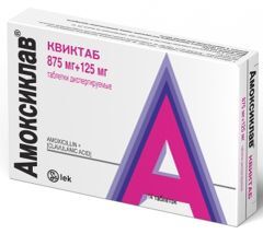 Амоксиклав Квиктаб 875мг+125мг 14 шт. таблетки диспергируемые Амоксиклав Квиктаб 875мг+125мг 14 шт. таблетки диспергируемые