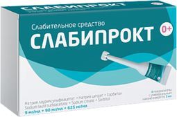 Слабипрокт 9мг/мл+90мг/мл+625мг/мл 5мл 4 шт. раствор ректальный Слабипрокт 9мг/мл+90мг/мл+625мг/мл 5мл 4 шт. раствор ректальный