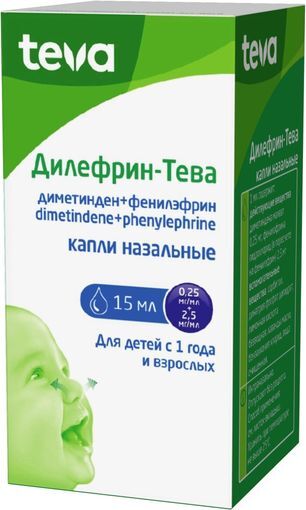 Дилефрин-тева 0,25мг/мл+2,5мг/мл 15мл капли назальные