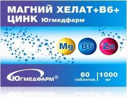 Югмедфарм Магний Хелат+В6+Цинк таблетки 60 шт. Югмедфарм Магний Хелат+В6+Цинк таблетки 60 шт.