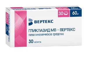 Гликлазид Мв - Вертекс 60мг 30 шт. таблетки с пролонгированным высвобождением Гликлазид Мв - Вертекс 60мг 30 шт. таблетки с пролонгированным высвобождением