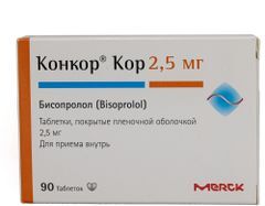 Конкор Кор 2,5мг 90 шт. таблетки покрытые пленочной оболочкой Конкор Кор 2,5мг 90 шт. таблетки покрытые пленочной оболочкой